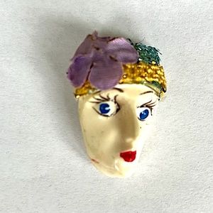 Vintage 1920's Woman Face Resin Brooch